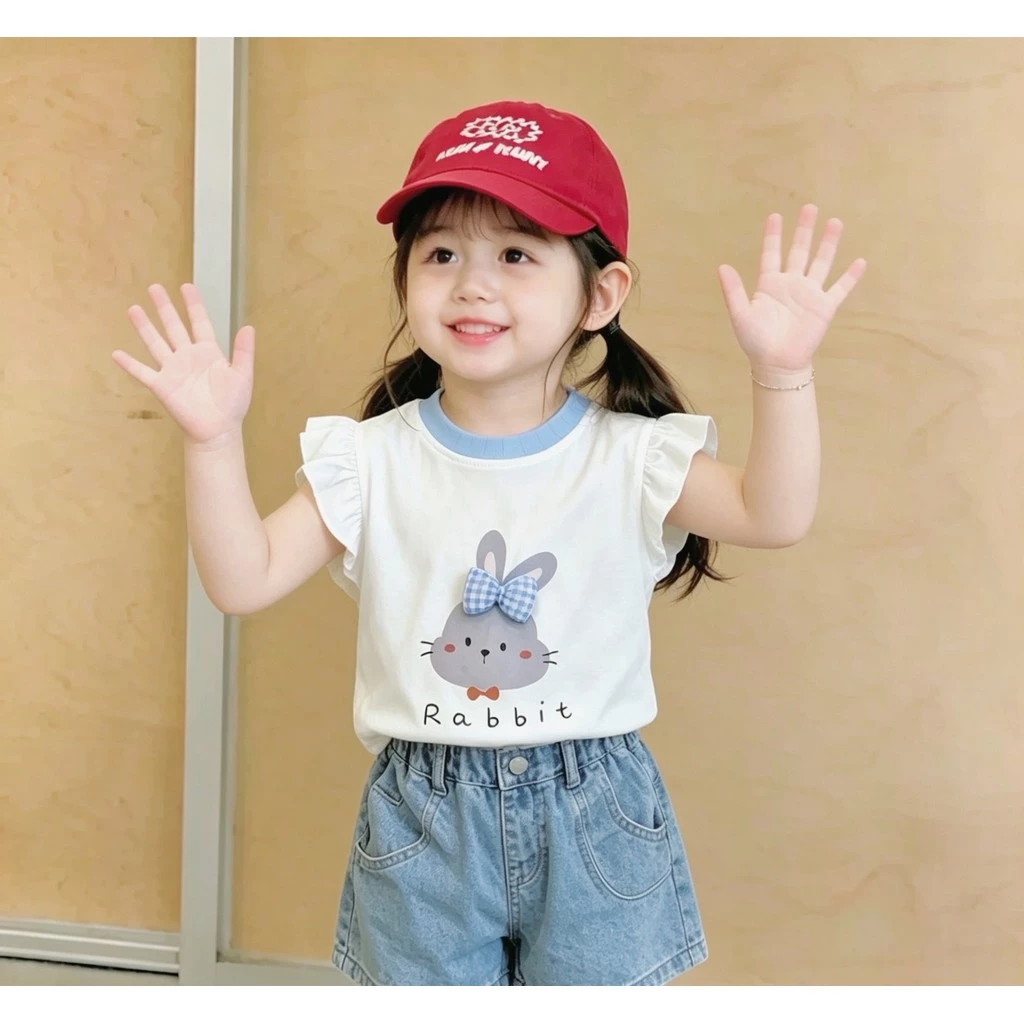 ✨เสื้อยืดแขนสั้นเด็ก พิมพ์ลายกระต่าย 🐰ติดโบว์ น่ารักๆ สไตล์ฤดูร้อน เหมาะสำหรับเด็กผู้หญิง