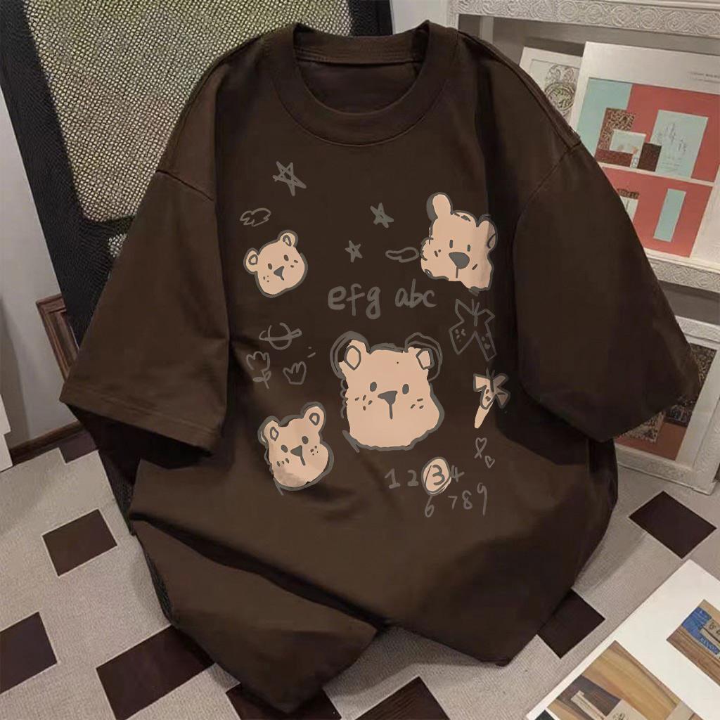พร้อมส่ง เสื้อยืด oversize unisex  พลัสไซส์ใส่ได้ ผ้านิ่มใส่สบายลาย "1-9หมีน้อย" เสื้อยืดพิมพ์ลาย คอกลม สไตล์ลำลอง
