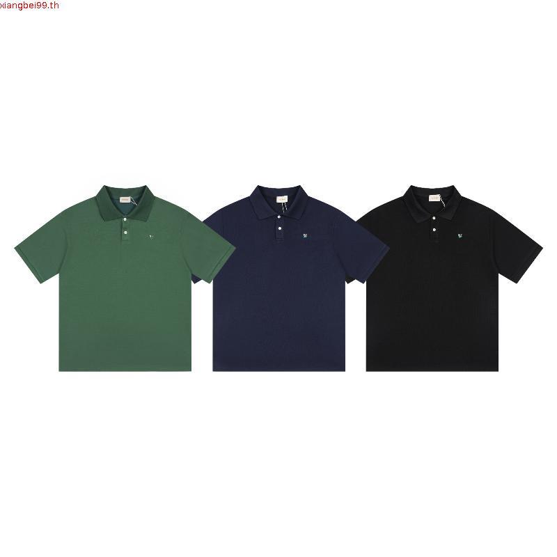 คุณภาพสูง Aim888 Le88 D88e Street Retro Lapel หลวมสบายๆผ้าฝ้ายแขนสั้นเสื้อยืดเสื้อโปโล