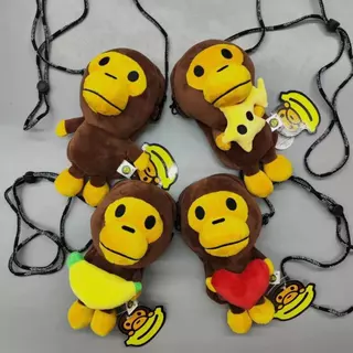 Bape Milo Monkey Plush Crossbody Bag, กระเป๋าสะพายข้างสําหรับเด็กสําหรับโทรศัพท์และการ์ด