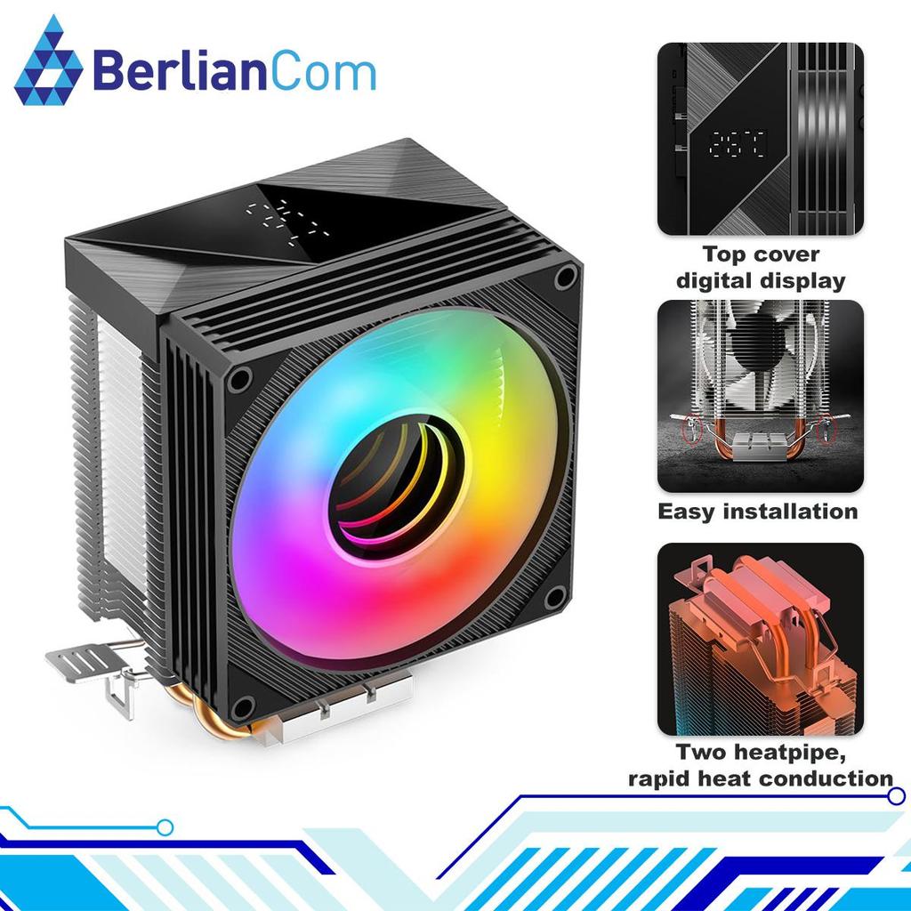 JUNGLE LEOPARD KF200-DGT DIGITAL AUTO RGB RAINBOW BLACK CPU Cooler 2 Heatpipe Intel AMD