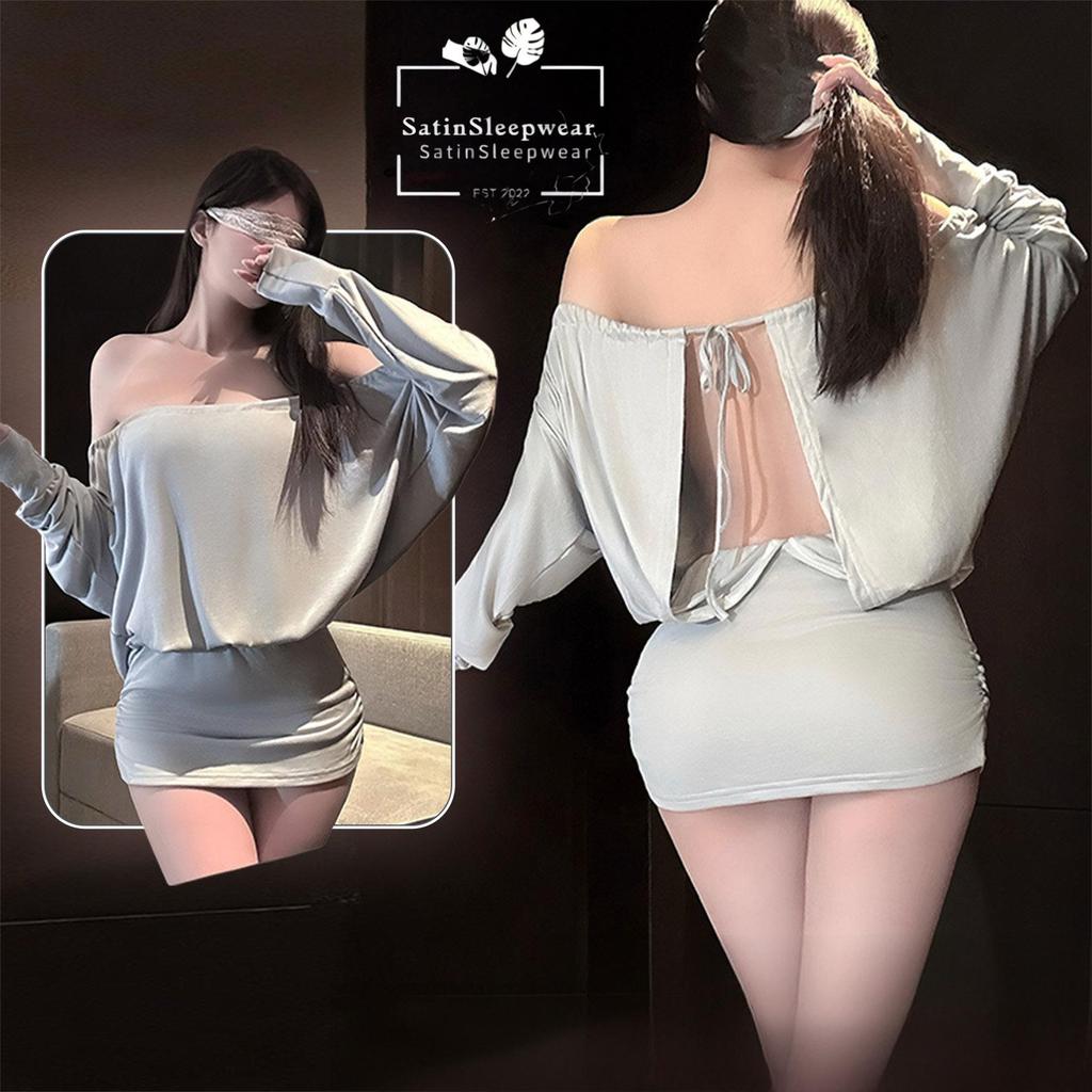 SatinSleepwear🤍🩷กระโปรงเปิดไหล่สไตล์ฝรั่งเศส; เดรสทรงหลวมสไตล์เกาหลี ทรงหลวมใส่สบาย เนื้อผ้าโปร่งสบาย สีสันหลากหลาย.