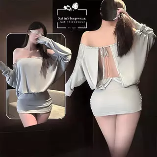 SatinSleepwear🤍🩷กระโปรงเปิดไหล่สไตล์ฝรั่งเศส; เดรสทรงหลวมสไตล์เกาหลี ทรงหลวมใส่สบาย เนื้อผ้าโปร่งสบาย สีสันหลากหลาย.
