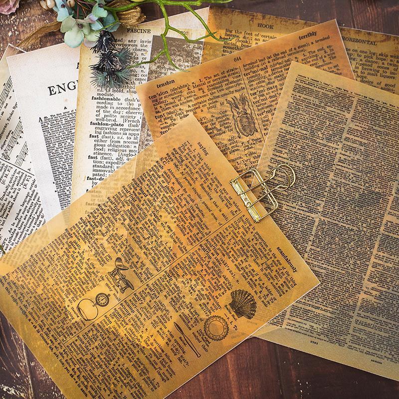 Spot Goods#Large-size vintage material journal stickers with sulfur paper background and English tex