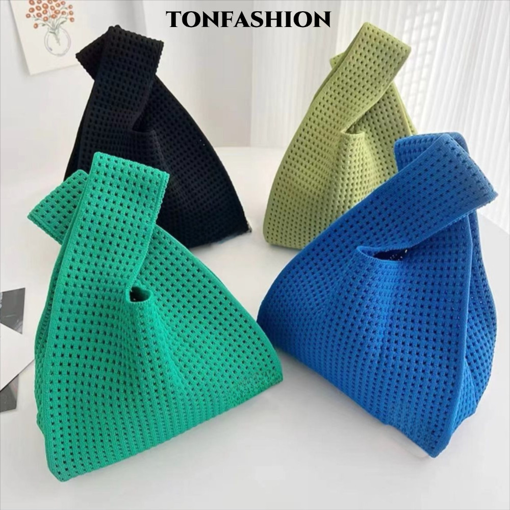 TONFASHION กระเป๋า tote ถักสีทึบ ทรงขนาดใหญ่ สำหรับผู้หญิง