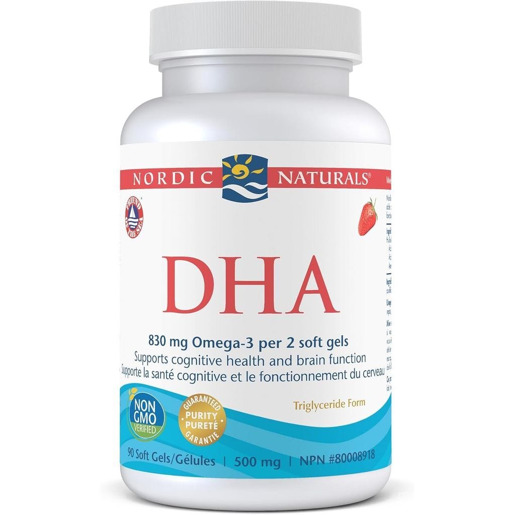 Nordic Naturals DHA Omega-3 - อาหารเสริมบํารุงสมอง รสสตรอเบอร์รี่ 90 นับ