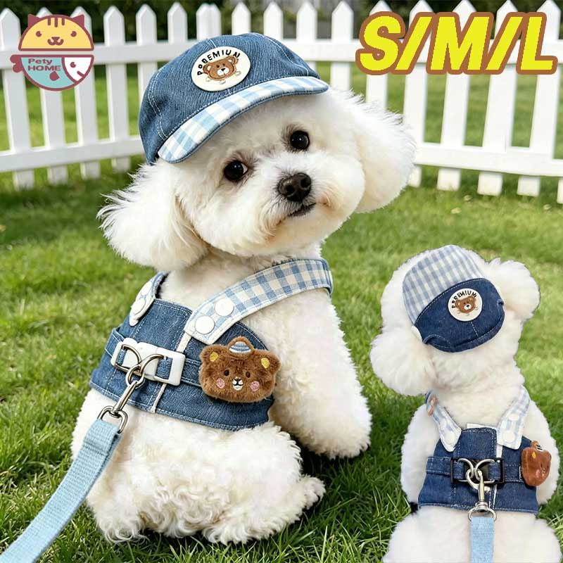 สายจูงสุนัข สายจูงแมว 3pcs ชุดหมาสไตล์การ์ตูนน่ารัก cat leash โซ่ล่ามสุนัข สายจูงสัตว์เลี้ยง ระบายอากาศด