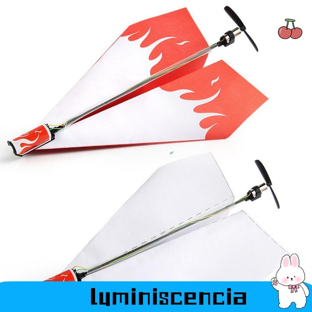 LUMINESCIA DIY Motor Power Plane, Red & White Paper & Plastic Airplane Rc Folding Paper Model, เครื่