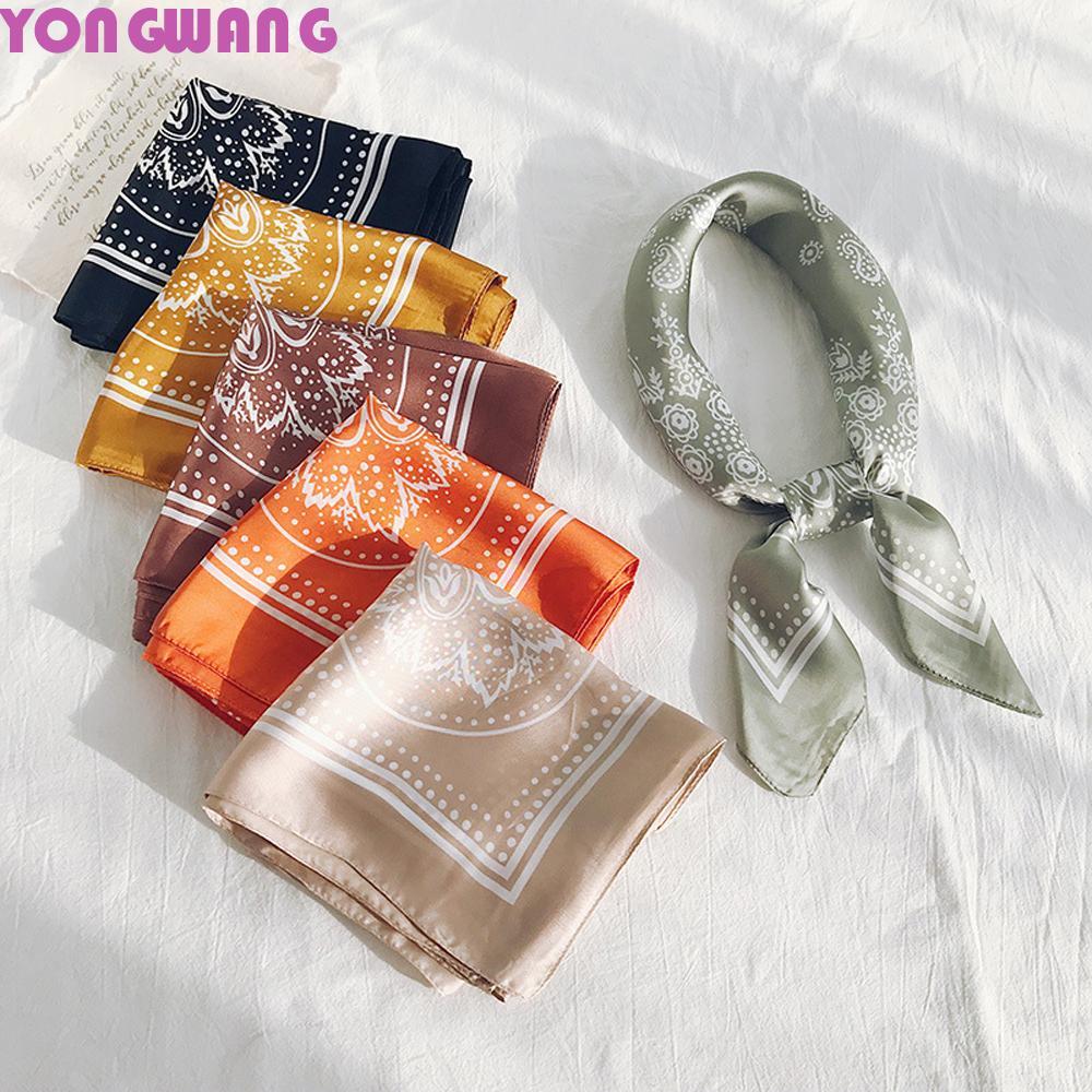 YONGWANG66HR ผ้าพันคอผ้าพันคอคอ Elegant Paisley พิมพ์ดอกไม้สําหรับผู้หญิงผ้าพันคอ Hijab Square