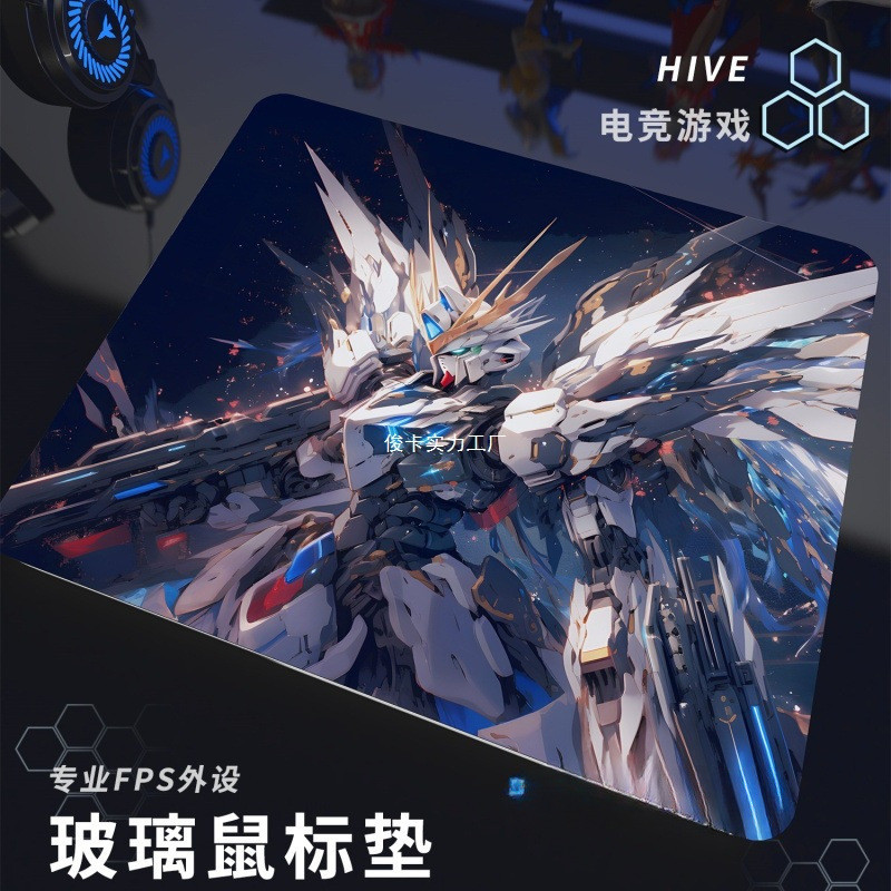 แผ่นรองเมาส์กระจกกันดั้ม Photovlusic Tempered Mecha Smooth FPS Gaming Game Office Home Pad
