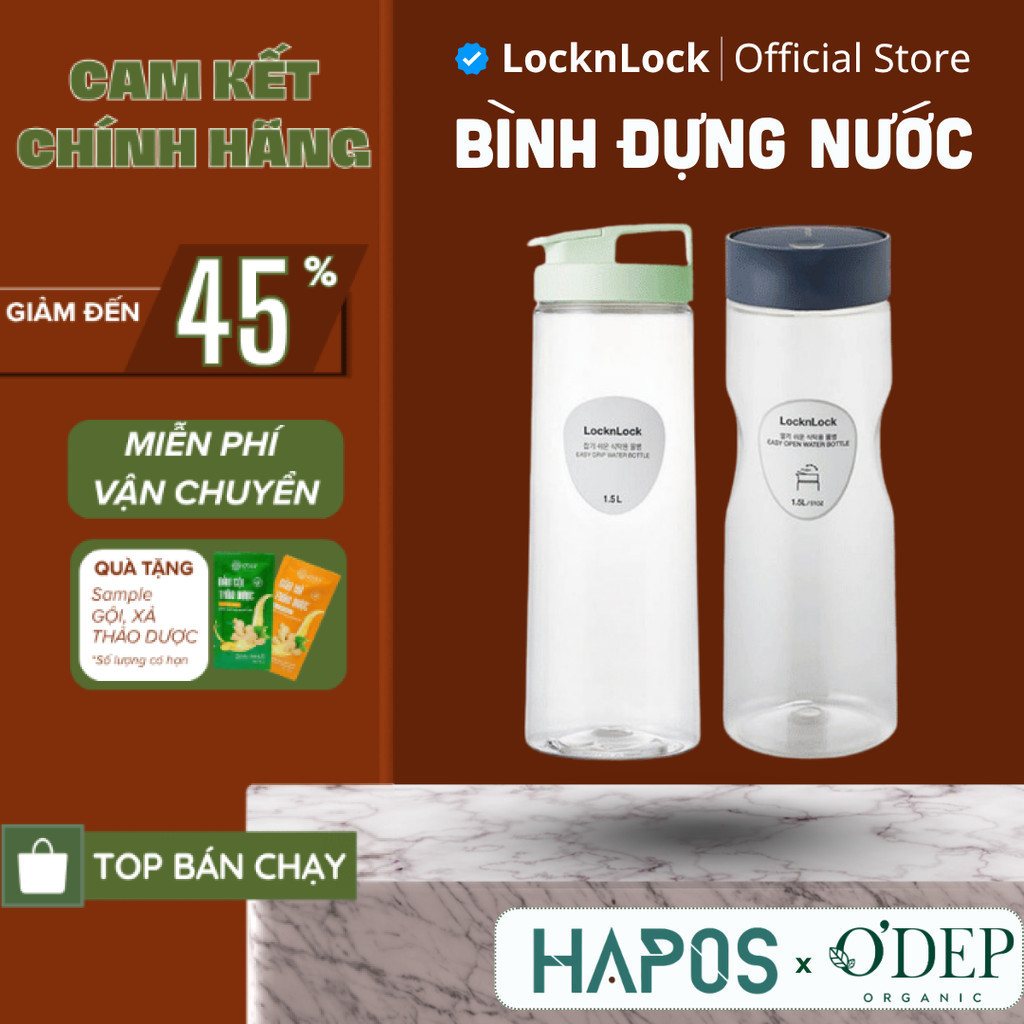 LocknLock Easy Open ขวดน้ํามีฝาปิด 1 สัมผัส ฝาดีไซน์เปิด 1.5L ของแท้ HAP814N - HAPOS LOF
