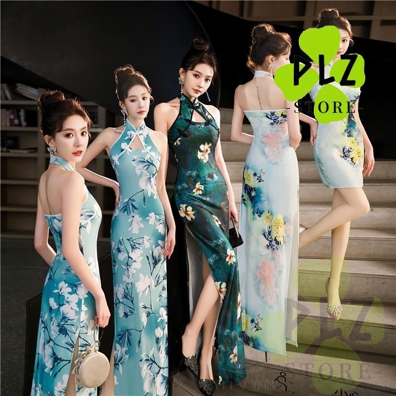 Cheongsam สไตล์ Qipao Plus ขนาดผู้หญิงแขนกุดดอกไม้ Slim Dress Qipao