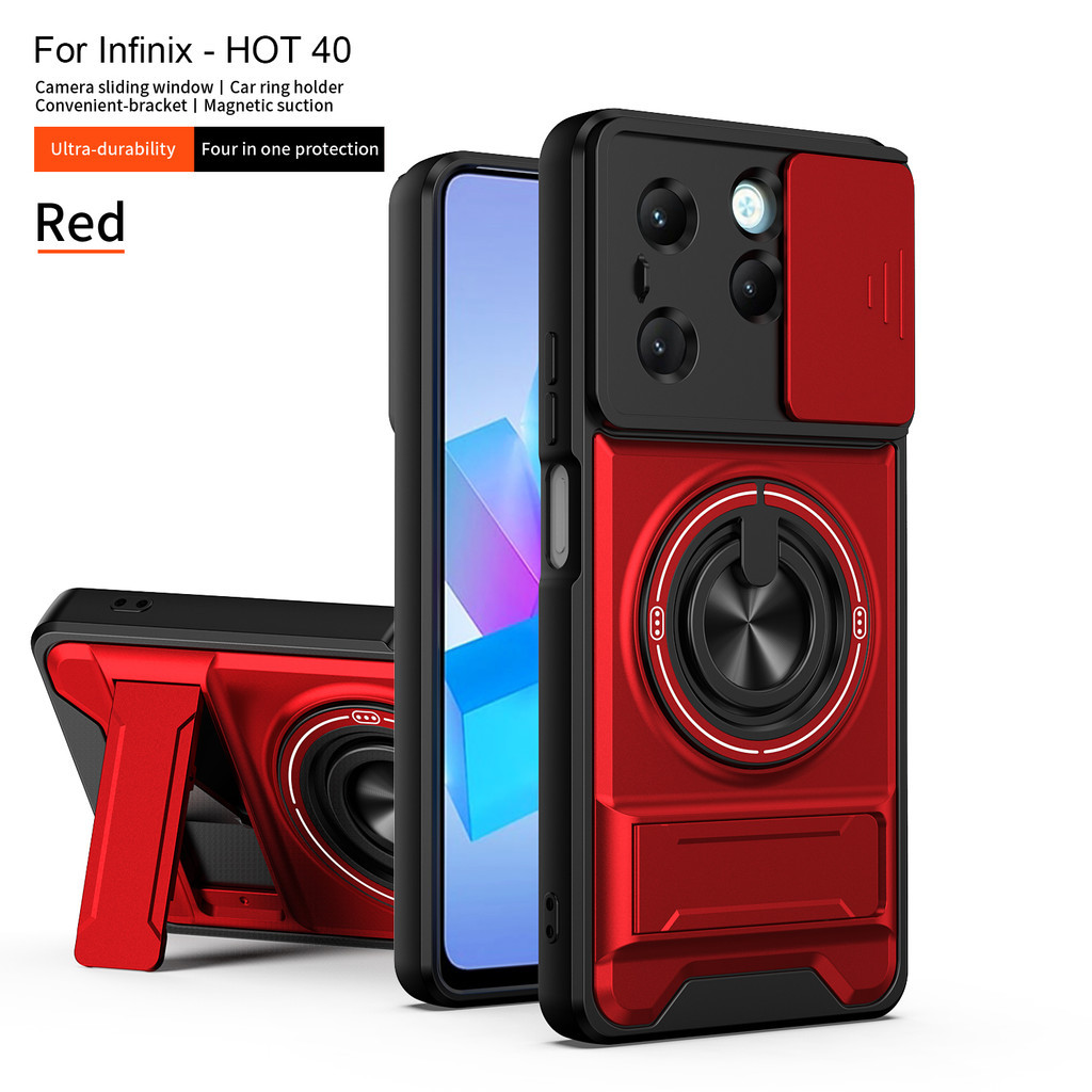 เหมาะสําหรับ Infinix Hot 40 Pro 4G ขาตั้งแหวนเคสโทรศัพท์พร้อมปลอกกล้องแม่เหล็กติดรถยนต์กันกระแทกฝาครอบป้องกันเต็มรูปแบบ