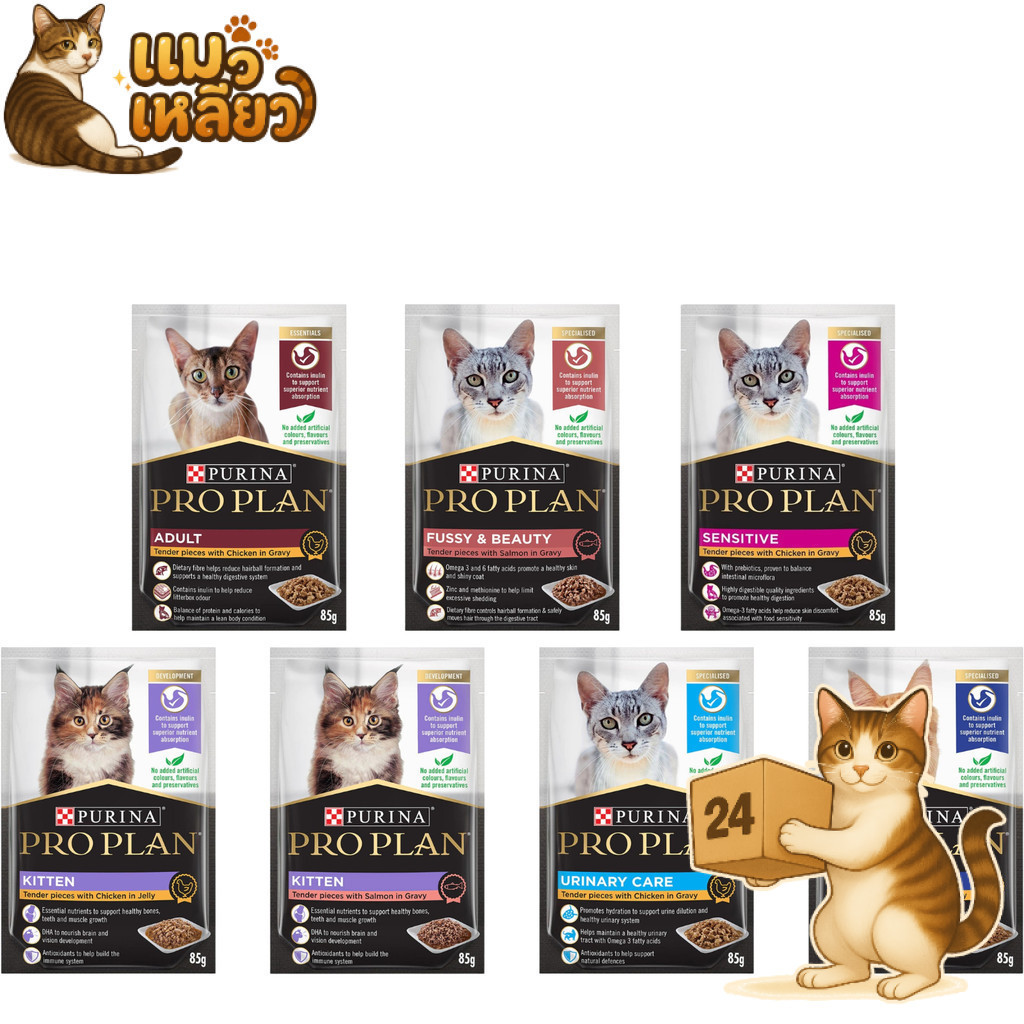 (ครึ่งลัง 24 ซอง) Proplan โปรแพลน อาหารเปียกแมว ครบทุกสูตร สำหรับแมวทุกวัย เปียกแมว แบบซอง 85g