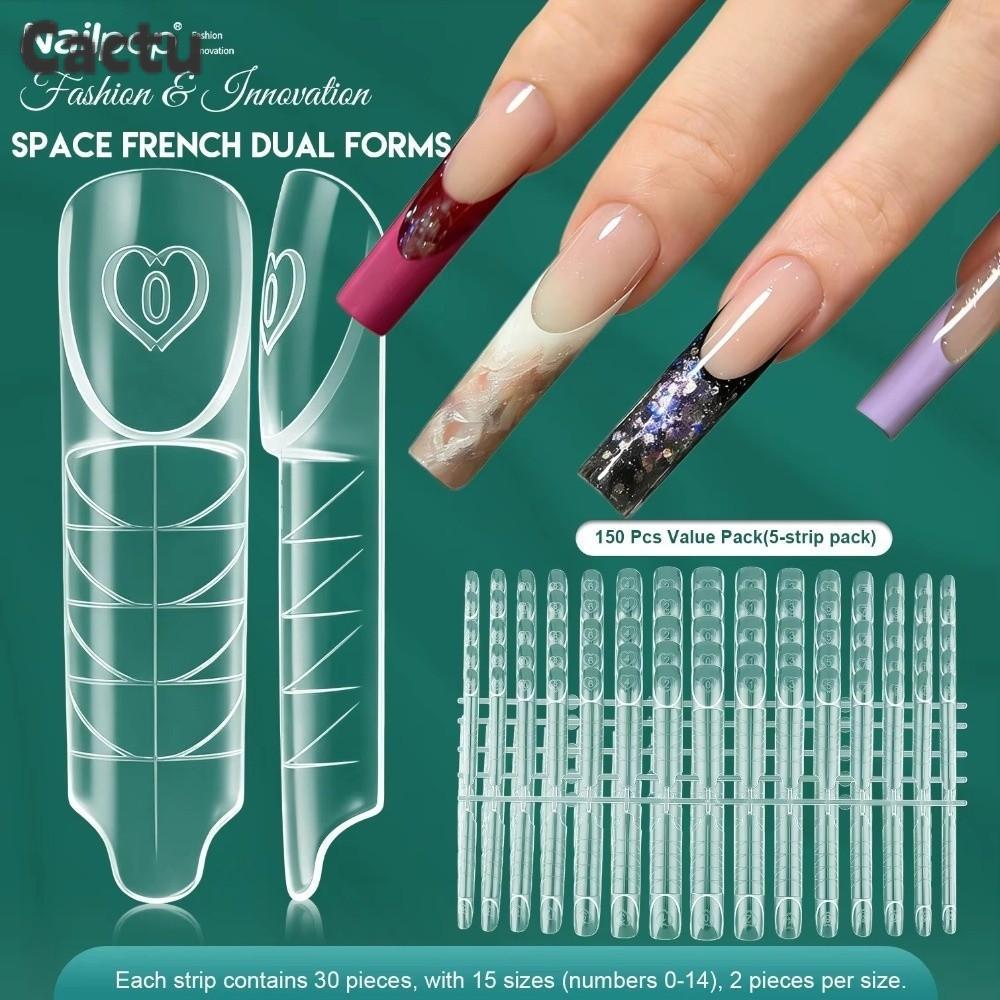 CACTU 75/150Pcs เล็บ Extension Builder, Reusable พลาสติก Space เล็บรูปแบบ,โปร่งใส 15 ขนาดโพลีเจลรูปแ
