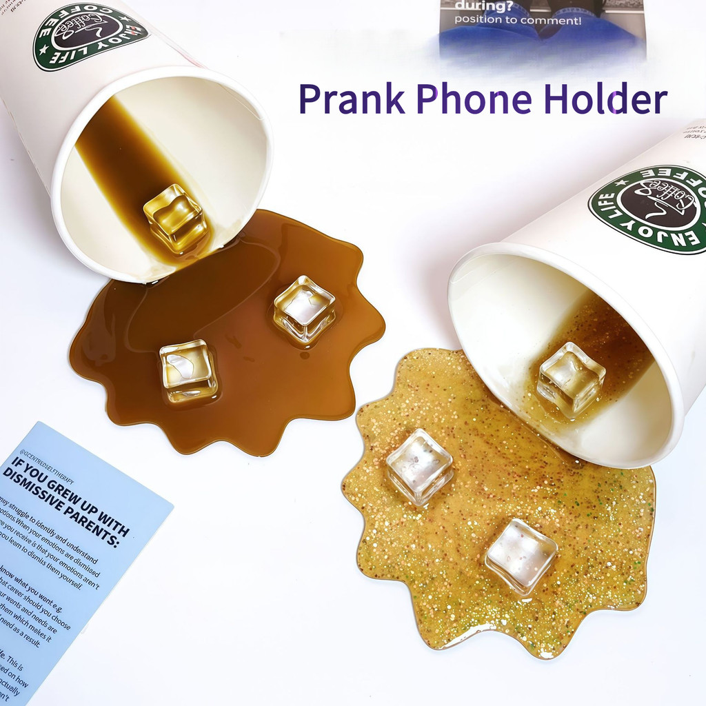 ของเล่นเล่นตลกกาแฟที่หก, ที่วางโทรศัพท์ถ้วยจําลอง, เครื่องประดับตั้งโต๊ะ ที่วางโทรศัพท์ขี้เกียจ