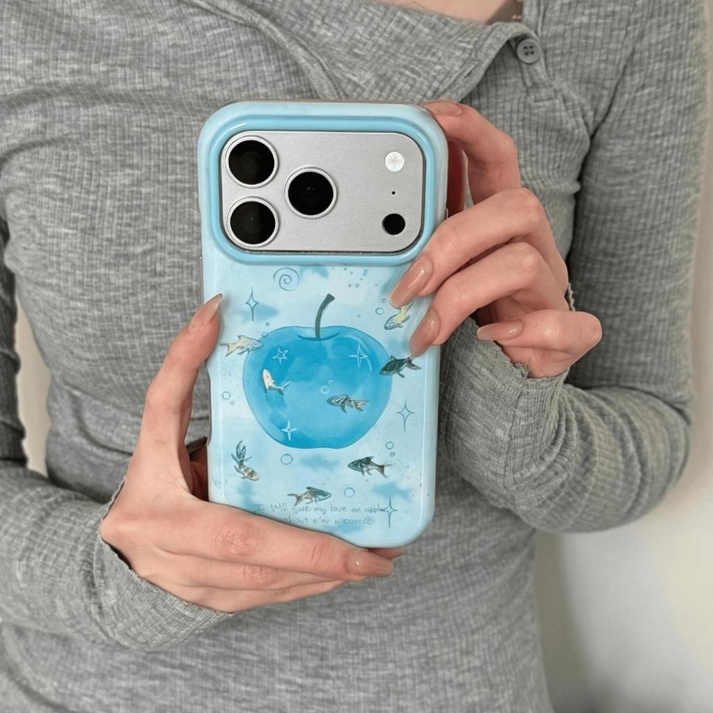 Ins เกาหลี Blue apple น่ารักปลาทองเคสโทรศัพท์สําหรับ IPhone 17 16 15 14 17 Pro Max 17 Pro 16 Pro 14p