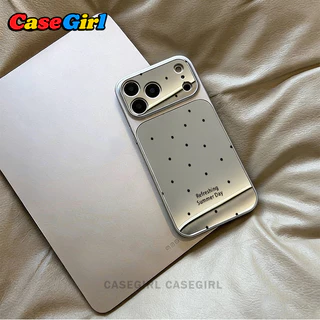 สำหรับ iPhone 15 11 13 14 16 12 17 Pro Max 16 15 Plus เคสกระจกเงินขอบเงิน ลายจุดดำโมเดิร์น บนพื้นผิวกระจกเงา