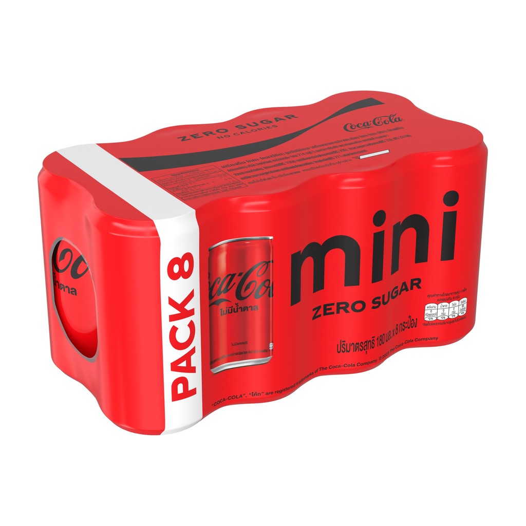 โค้กไม่มีน้ำตาล 180มล. แพค 8 Coke Zero Sugar 180ml. Pack 8 [หมายเลขบาร์โค้ด 8851959003848 ]