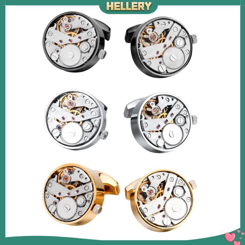 [HelleryTH] Steampunk Working Mechanical Movement Watch Gear Mens Wedding Cufflink Suit Jewelry