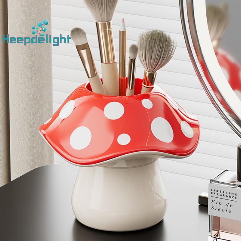 [Keepdelight] Polka Dot เห็ดกล่องเก็บหอพักนักเรียนโต๊ะเครื่องเขียน Sundries ที่ใส่ปากกาห้องน้ําแปรงแต่งหน้ากล่องเก็บ