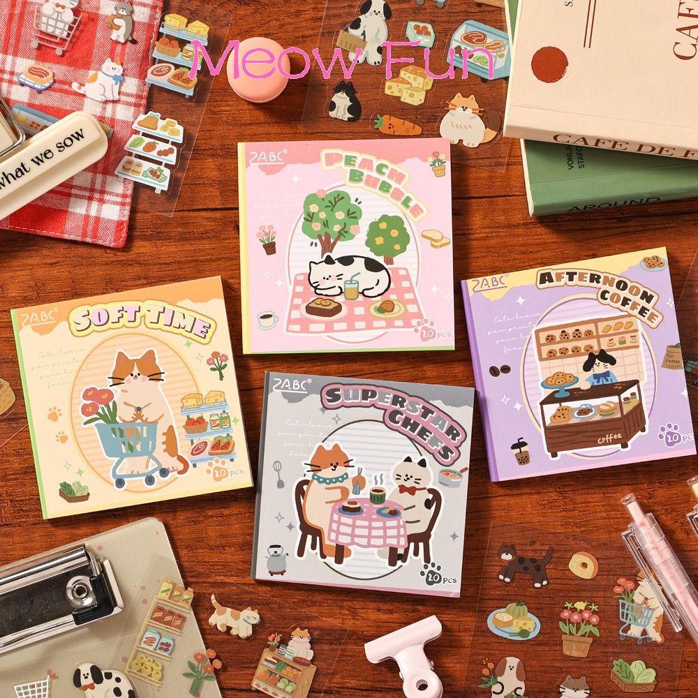ALONGOF Cat Sticker Book, PET INS สไตล์ตายตัดสติกเกอร์หนังสือ,การ์ตูนคู่มือสติกเกอร์สําหรับ Junk Jou
