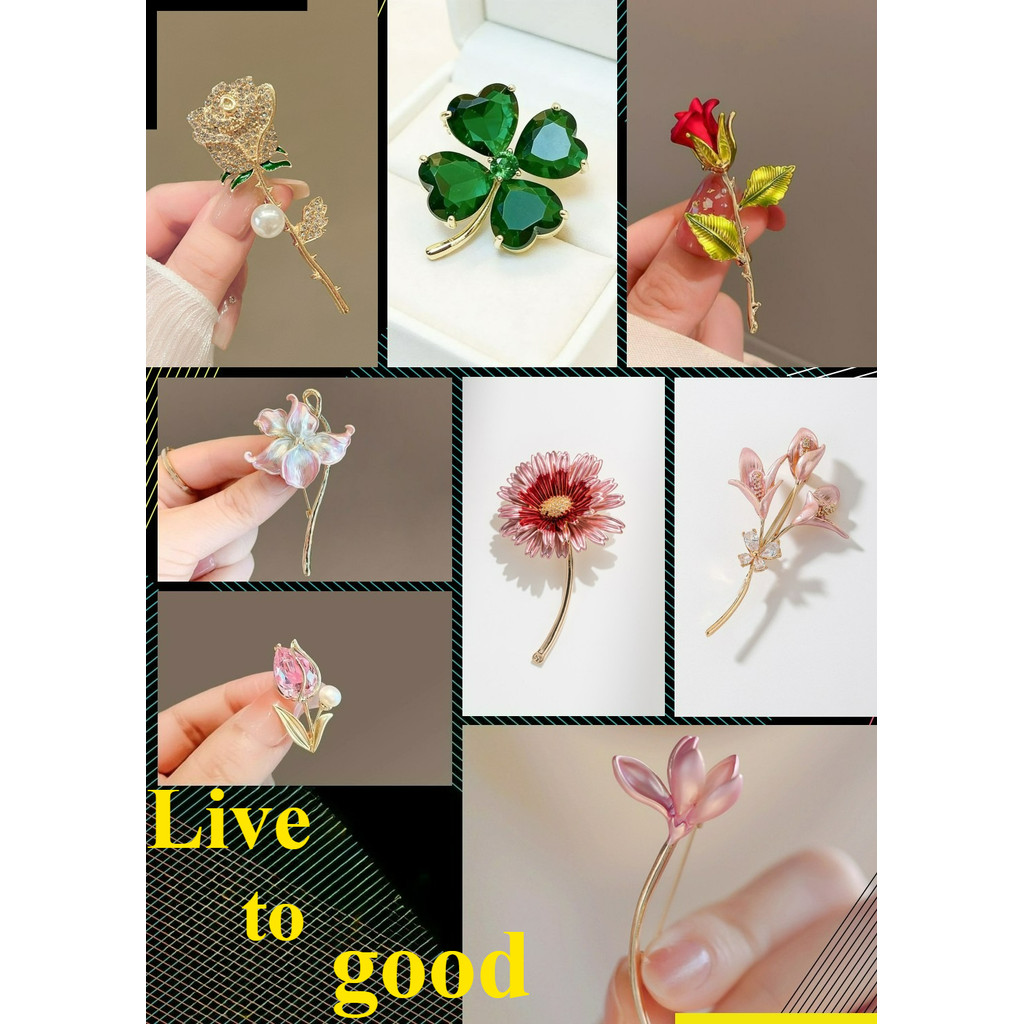 คริสตัลดอกไม้ brooth Rose Lily เข็มกลัด Lucky Grass Lotus เสื้อผ้าอุปกรณ์เสริม anti slip pin