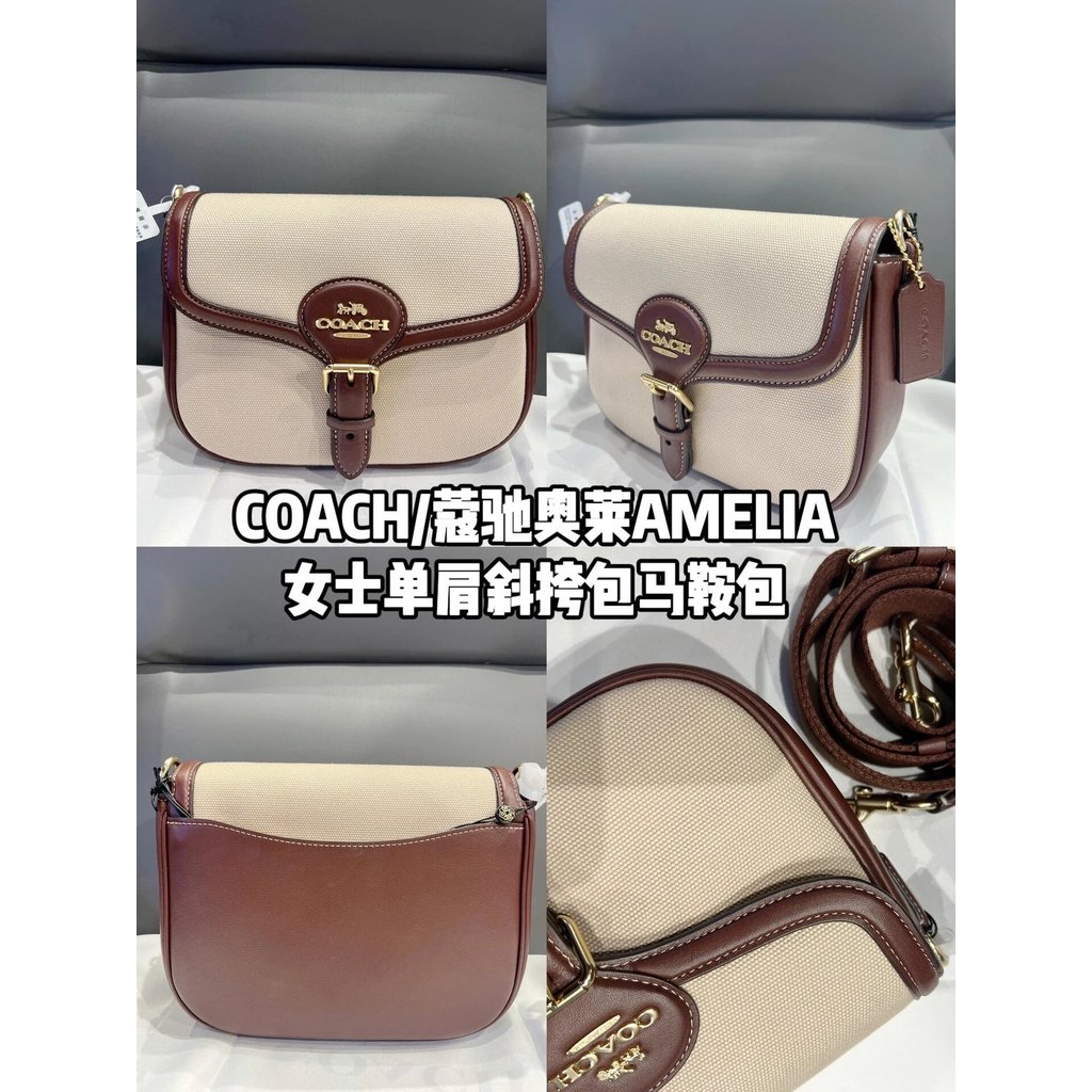 COACH/COACH/กระเป๋าหญิง Olay Ladies AMELIA Mini Saddle Bag Shoulder Messenger Bag Simple Design Text