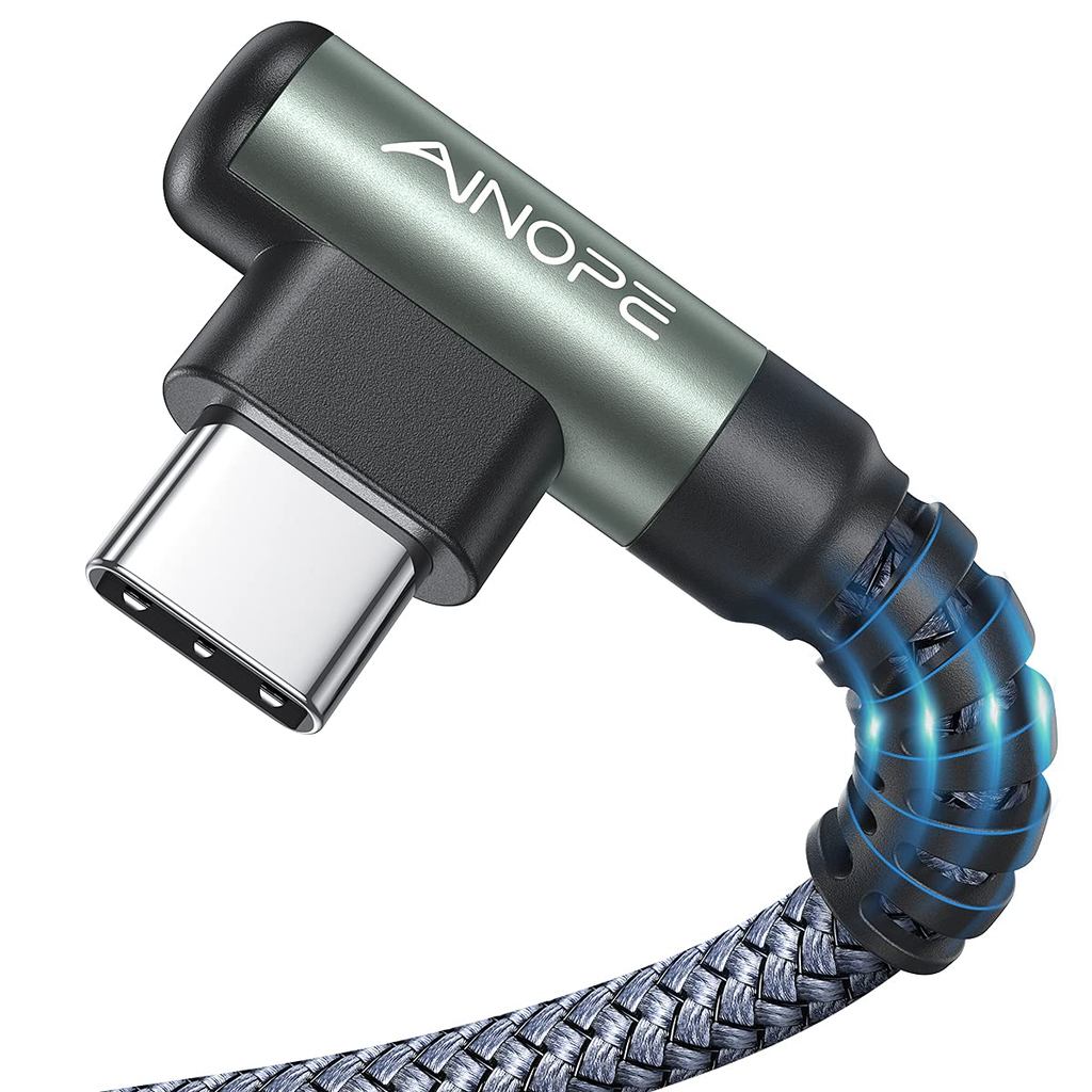 AINOPE สาย USB to USB C [2-Pack, 6.6ft] 3.1A Type C Charger Fast Charging, สาย USB C มุมขวาสําหรับสา