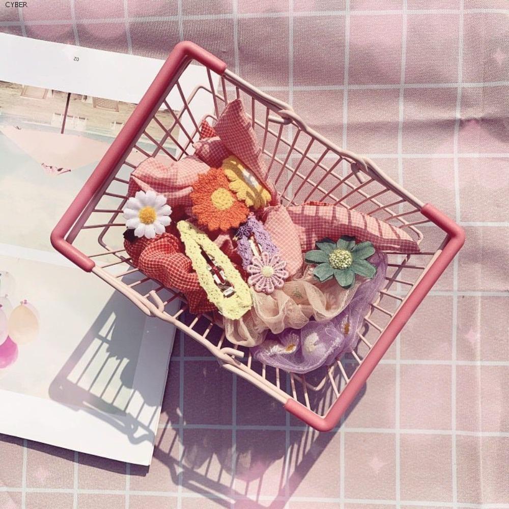 CYBER Mini Storage Basket, Metal Hollow Shopping Cart Storage, Portable Cosmetic Organizer Grocery C