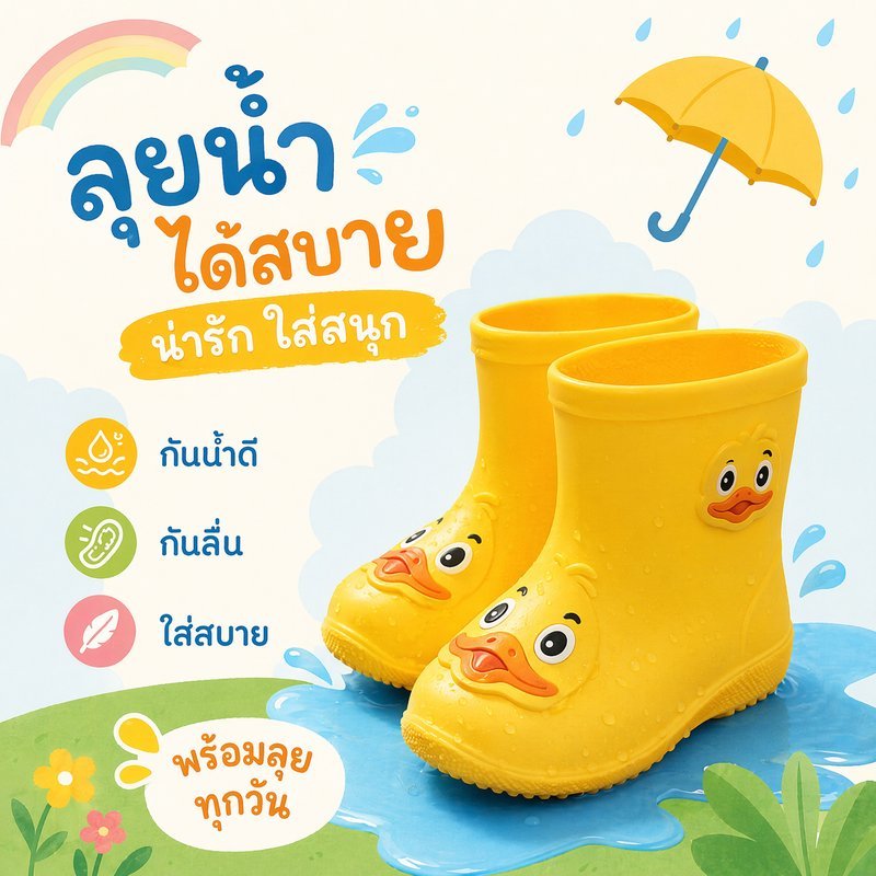 รองเท้าบูทกันฝนเด็ก รองเท้ากันฝนเด็ก รองเท้าบูทเด็ก น้ำหนักเบา ใส่สบาย การ์ตูนน่ารัก