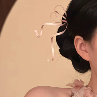 Anti-Gravity โบราณสีชมพู Bow Hairpin ใหม่จีน Hairpin ผมม้วน Hanfu อุปกรณ์เสริมผม