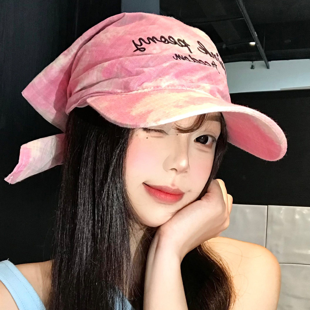 สีชมพูไล่โทนสีตาหมากรุกเย็บปักถักร้อยระบายอากาศผ้าคลุมศีรษะหมวกผู้หญิงฤดูร้อนฮิปฮอปบุคลิกภาพสายรัดปรับได้หมวก