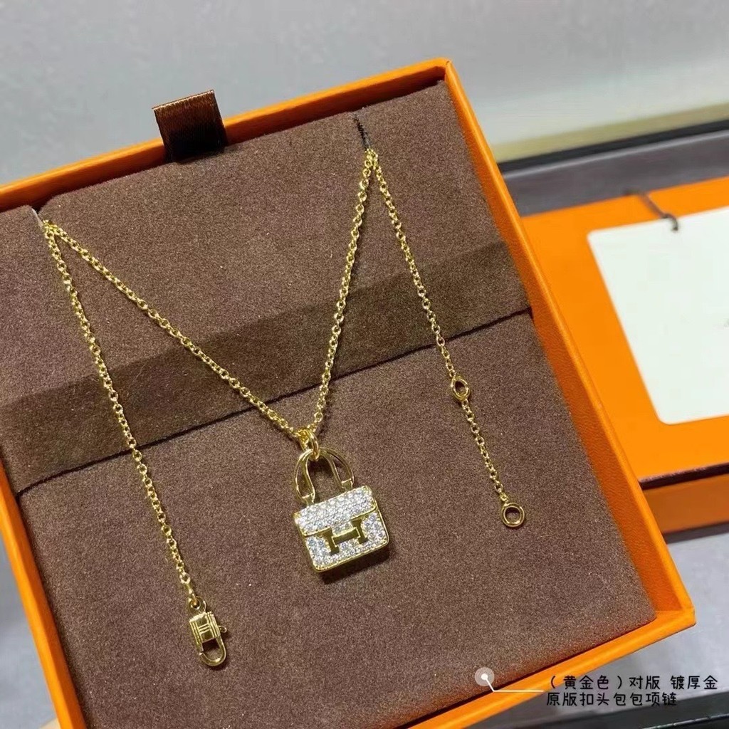 สร้อยคอกระเป๋า H Home Bag Necklace CNC Seiko S925 Silver Light Luxury Niche Clavicle Chain