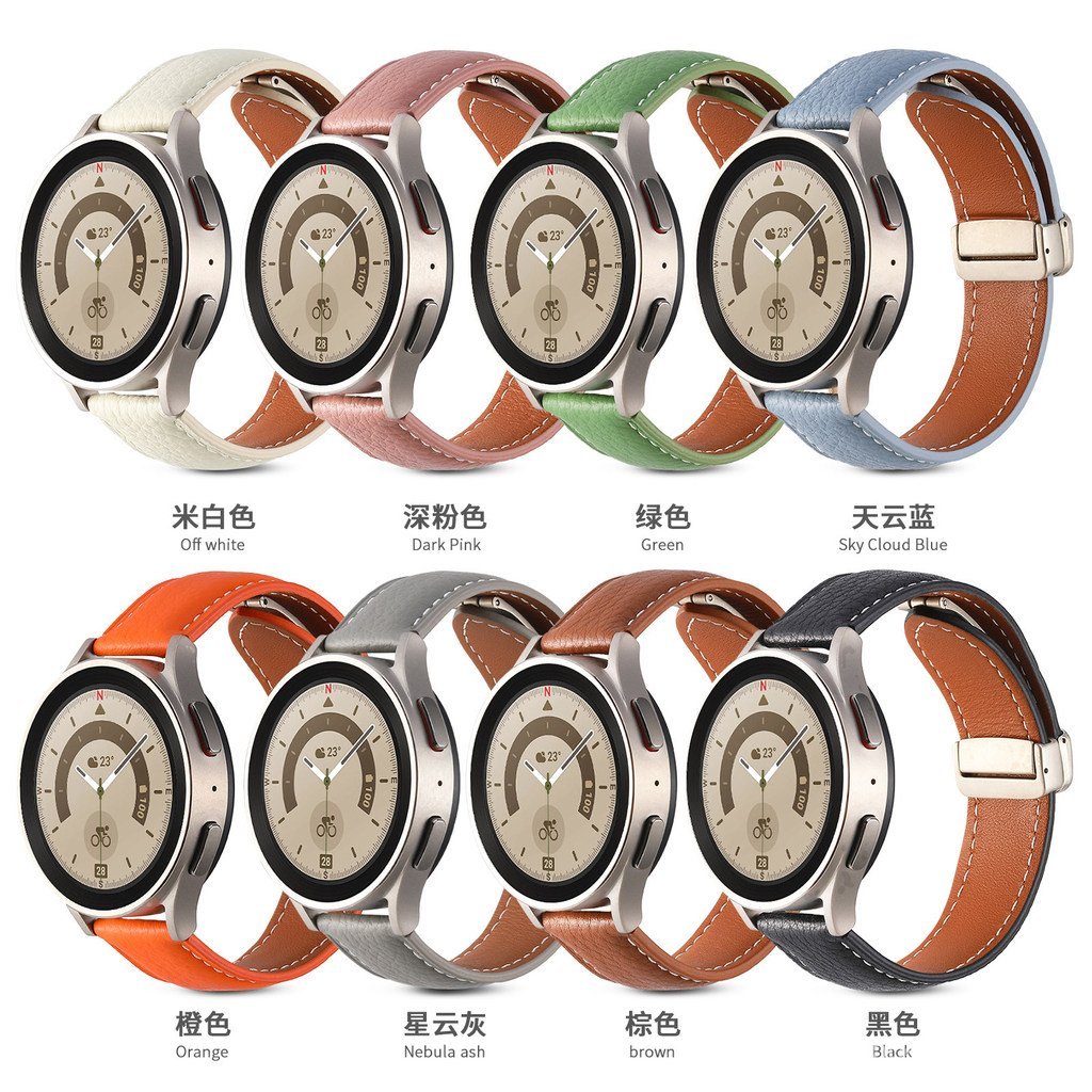 Samsung Galaxy watch7FE456pro หัวเข็มขัดพับดูด Pebble Grain หนังแท้ active2 สายนาฬิกา 3