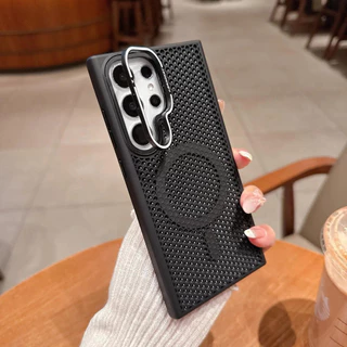 SAMSUNG เคสโทรศัพท์แม่เหล็กใช้ได้กับ ซัมซุง ส25 พิเศษ ที่ใส่เลนส์ ส24 และ ส23 ระบายความร้อนแบบรังผึ้ง สัมผัสเหมือนผิว กันลื่น
