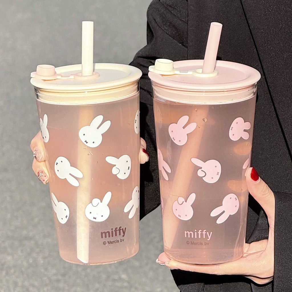 Miffy แก้ว Borosilicate สูงหญิงเครื่องใช้สูงพร้อมฝาปิดถ้วยชาในครัวเรือนความจุขนาดใหญ่ถ้วยที่สวยงามเป็นพิเศษ