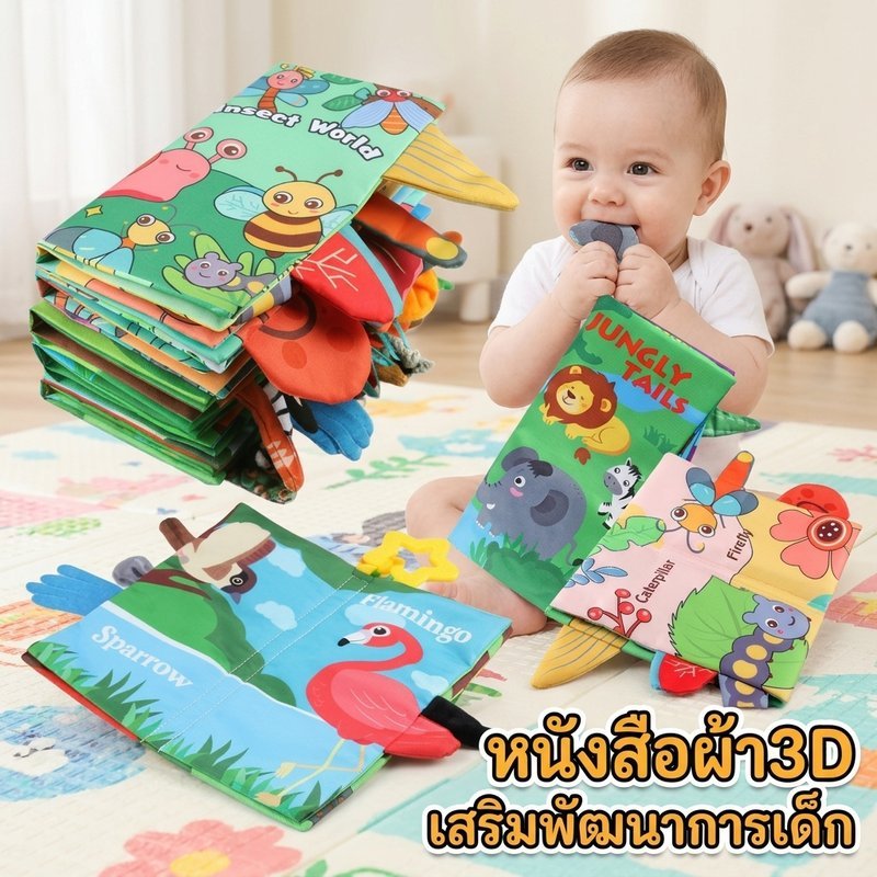 หนังสือผ้าเด็ก หนังสือผ้า3D นิทานผ้า ของเล่นเสริมพัฒนาการ ทารกแรกเกิด หนังสือมีเสียง ยางกัด ราคา ถูกที่สุด ดีลบีเคเค