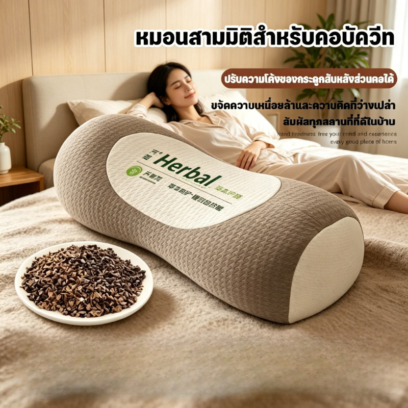 หมอนรองคอบัควีทธรรมชาติ ดีไซน์สรีรศาสตร์ ดึงรั้งคอ ลดอาการปวดเมื่อยคอ ผ่อนคลายกล้ามเนื้อ ปลอดภัยต่อสุขภาพ