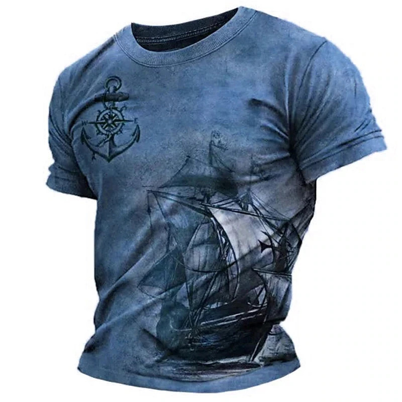 Men's vintage T-shirt men's medieval short-sleeved T-shirt men's casual 3D print street fashion summ