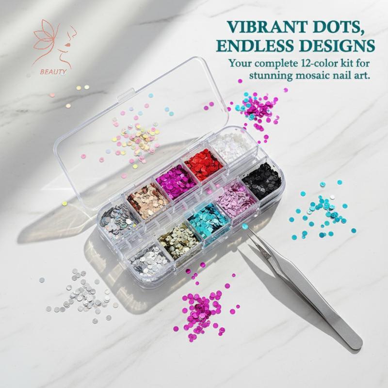 [maybeauty] 12 กริดตกแต่งเล็บเลื่อม Mini Circular Spliced ดอกไม้ Glitter สําหรับเล็บอินเทรนด์ออกแบบ {TH} – โปรปัง