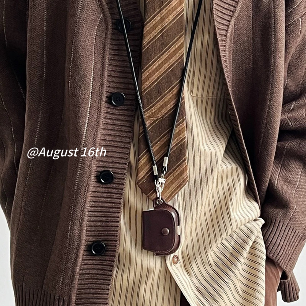 August16th Retro ins หนังสีน้ําตาล Lanyard หูฟัง airpods pro3 Diagonal Apple 2 3/4 รุ่นไร้สายบลูทูธป