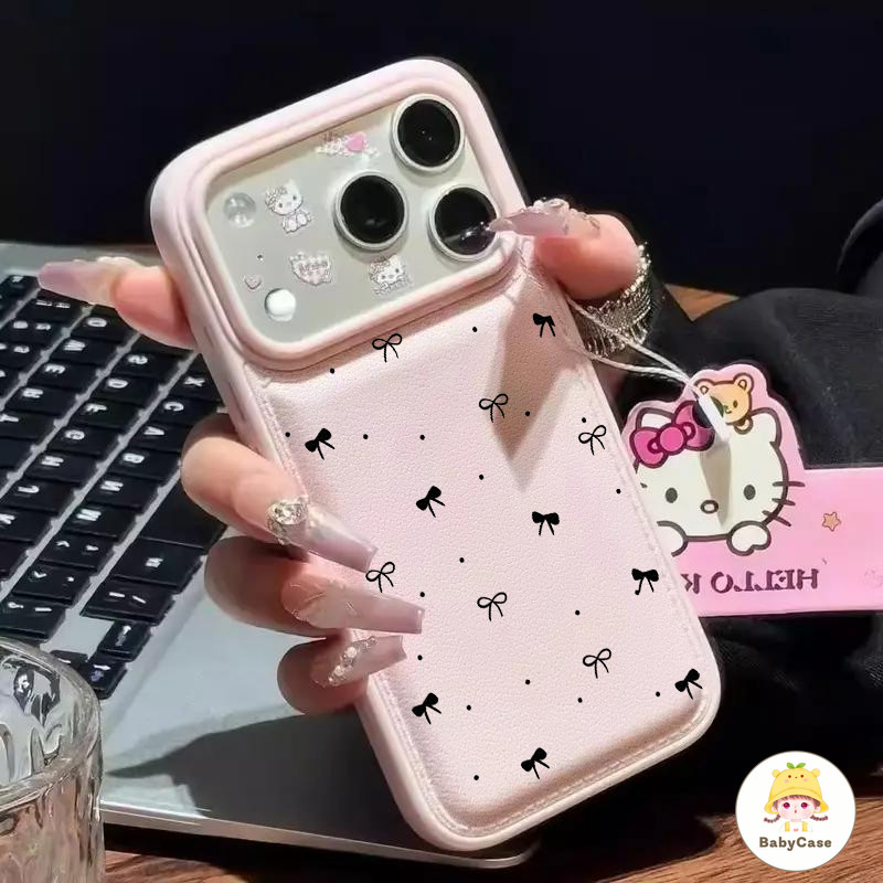 เคสไอโฟน 17 เหมาะสำหรับ IPhone 13 14 17 15 11 12 16 Pro Max 14 15 16 Plus Air เคสโทรศัพท์รูปโบว์ลายจุดสีดำ