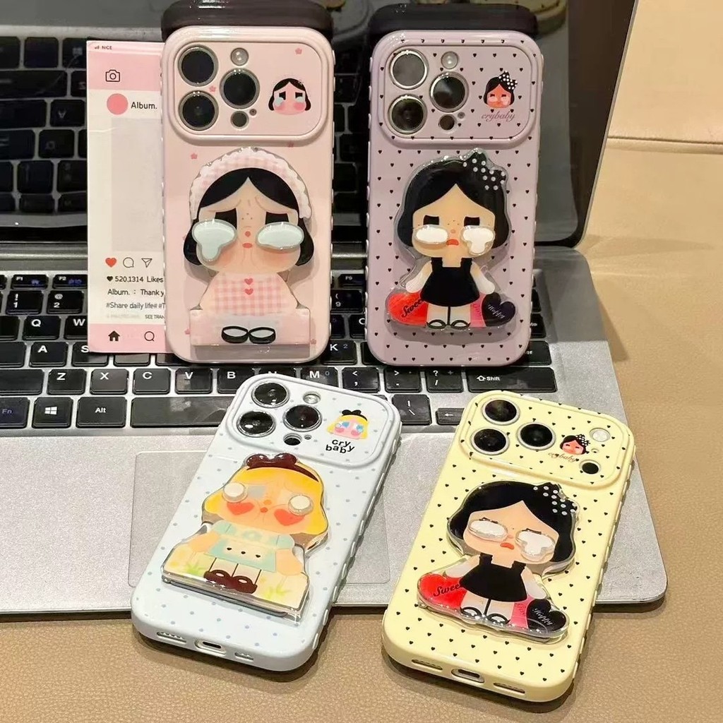 เคสโทรศัพท์ TPU ลาย จุดเด็ก น่ารักพร้อมขาตั้งในตัวกันฝุ่นกันกระแทกเข้ากันได้กับ iPhone 17/16/15/14/13/12/11, ฝาครอบป้องกันการ์ตูน Kawaii