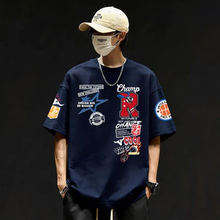 Y-T🧸เสื้อยืดชาย เสื้อยืด oversize ผ้าฝ้าย100% ไม่ต้องรีดผ้า สวมใส่สบาย วินเทจ ผ้านิ่ม ลาย "CHAMP R" แนวสตรีท