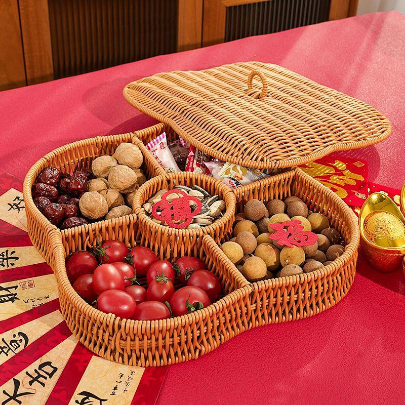 Covered Compartment Storage Tray Household Living Room Fruit Basket Snack Candy Nut Dessert Dried Fr