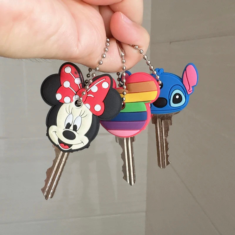 การ์ตูนอะนิเมะ Avenger Minnie Key Chains Spider Iron Man Cat Key Cover Caps พวงกุญแจรถ Key Ring Hold