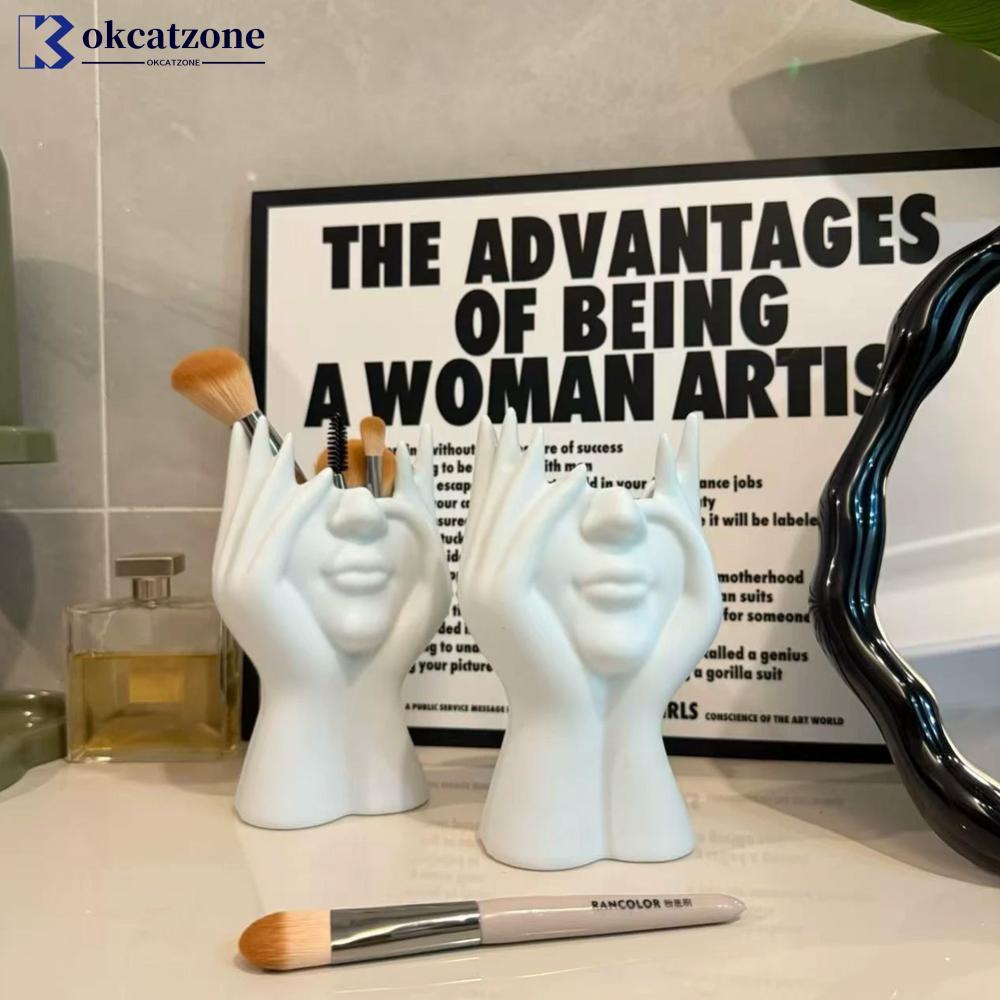 OKCATZONE Human Face Art เครื่องเขียนเก็บผู้ถือปากกามัลติฟังก์ชั่แปรงแต่งหน้า Home Office Desktop Or