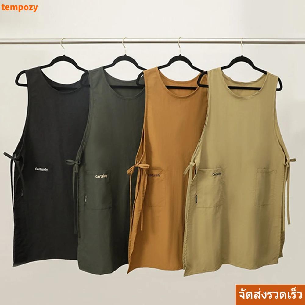 TEMPOZY เสื้อกั๊กยาว, ผ้ากันเปื้อนครัวสไตล์ญี่ปุ่นป้องกันสกปรก, ผ้ากันเปื้อนครัวกันน้ําอเนกประสงค์
