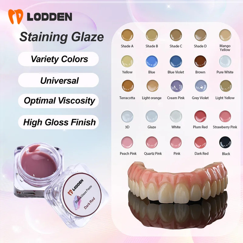 Lodden Multi-Color Dental Staining Glaze 4g อุณหภูมิต่ําคราบเรืองแสงชุดความงามสําหรับเอฟเฟกต์มงกุฎสม